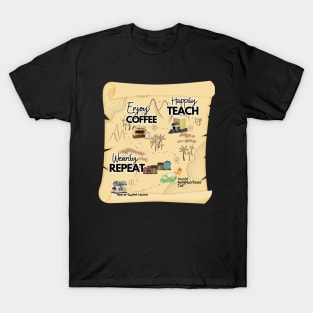 Funny Coffee Teach Repeat Map T-Shirt